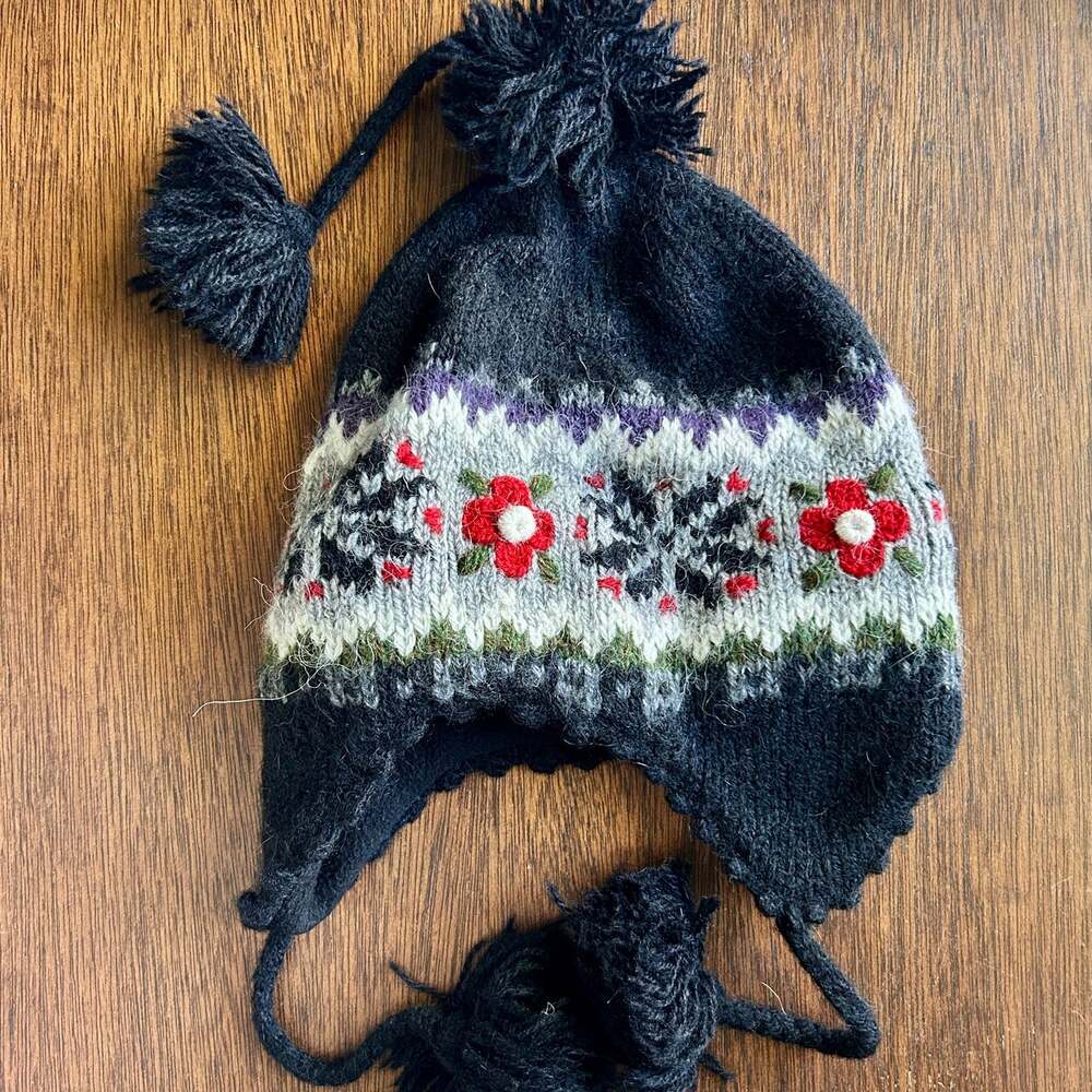 Fair Isle Beanie Neckworks Floral Wool Alpaca Hat Black